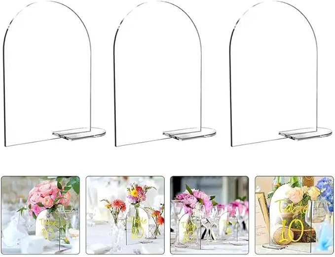20 PCS Clear Arch Acrylic Sign with Stands, 4" x 6" DIY Blank Acrylic Arch Table Sign With Base for Business Card Holder/Guest Name Tag/Wedding Table Number/Menu Sign/Bar List Sign (Arch Base)