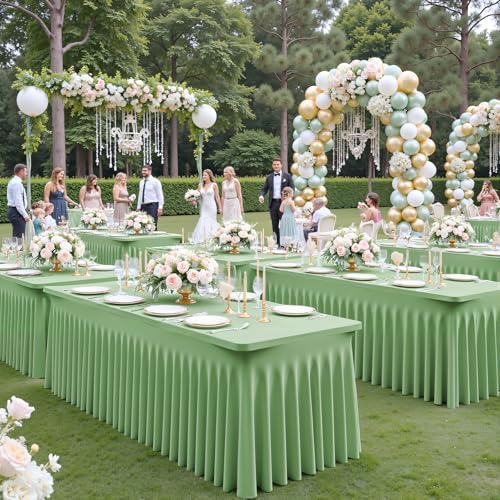 4 Pack Sage Green Table Cloth for 6 Foot Rectangle Tables Spandex Fitted Tablecloth 6ft Stretch Table Covers Skirt Green Banquet Tablecloths Wrinkle Free Tablecloth for Party Wedding Birthday Event - Image 2