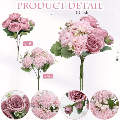 32 Bundles Peonies Artificial Flowers Bulk, Blush Pink - Image 2