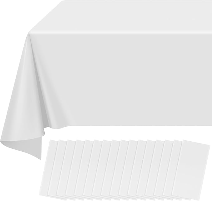 16 Pack White Plastic Tablecloth for Rectangle Tables, Premium Decorative White Disposable Table Cloths for Parties, Bulk Rectangle Party Table Cover for Birthday, Wedding, Anniversary, 54 x 108 Inch by RAGNHILD