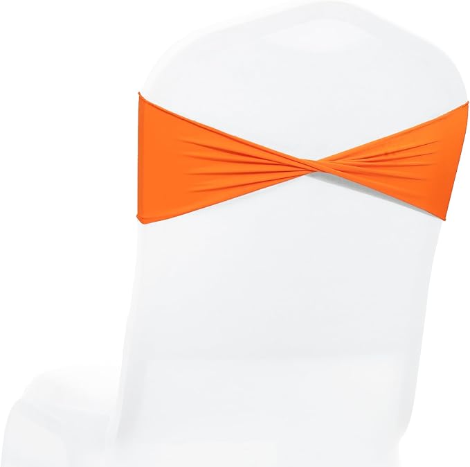 VDS Pack of 250 PCS | Orange | Spandex Chair Sashes Bows Without Buckle | Stretch Elastic Banquet Universal Folding Chair Band Tie with for Wedding Party Conference Celebration Event Decoration - Image 2