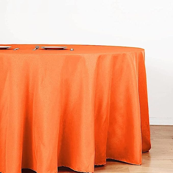 6 pcs 132 inch Orange Round Polyester Tablecloths Fabric Table Cover Linens | 132" Washable Fabric Table Cloth Covers for Party Wedding Reception Buffet Events Catering Dining Kitchen Dining - Image 3