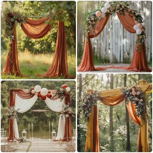 Wedding Arch Draping Fabric 3 Panels Terracotta Sheer Backdrop Drape - Image 6