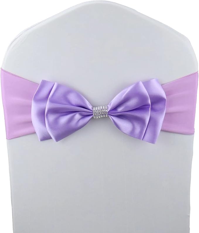 100 PCS Double Bows Stretch Chair Sashes, for Wedding Party Chair Cover Decoration, Spandex Stretch Chairs Bands (Pack of 100 Light Purple) by MYS+QiQi