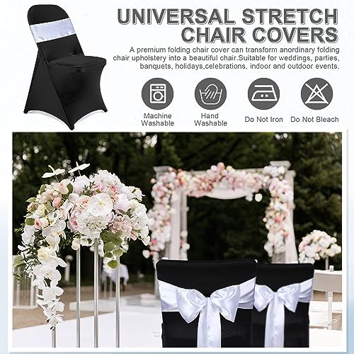 Lounsweer 50 Pcs Folding Chair Cover Set, Black, White - Image 4