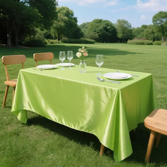1 Pack Green Satin Tablecloth 120x 60 Inch Overlay Satin Table Cover Rectangle Bright Silk Tablecloth Smooth Fabric Table Decoration for Wedding Banquet Party Events