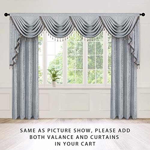 ELKCA Thick Double-Sided Chenille Window Curtains Valance for Living Room, Silver Grey Valance with Beads for Bedroom,Rod Pocket (W118inch,1 Panel) - Image 2