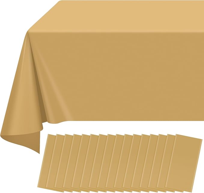 16 Pack Gold Plastic Tablecloth for Rectangle Tables, Premium Decorative Gold Disposable Table Cloths for Parties, Bulk Rectangle Party Table Cover for Birthday, Wedding, Anniversary, 54 x 108 Inch by RAGNHILD