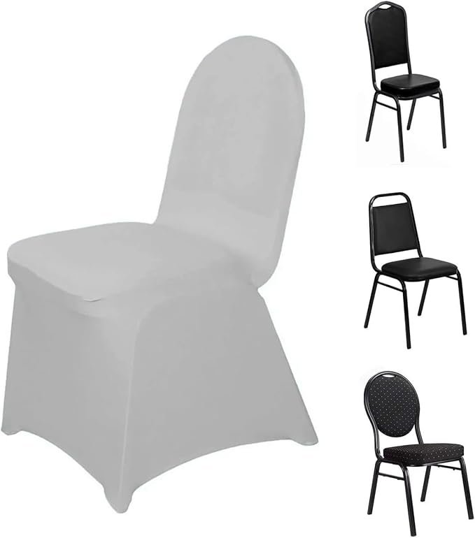 Efavormart 10 PCS Spandex Stretch Silver Chair Covers Universal Banquet Chair Covers for Party Dining with Foot Pockets Washable Wedding Chair Slip Covers for Outdoor by efavormart