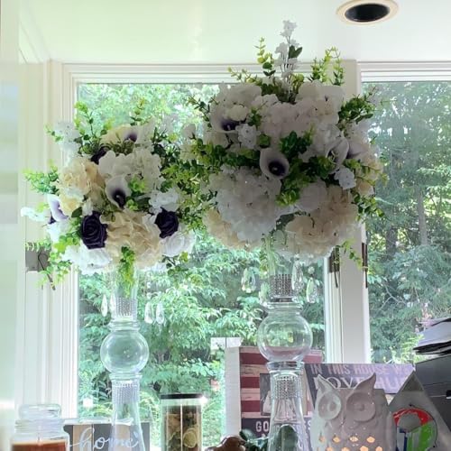 Artificial Flowers Silk Hydrangea Heads with Stems Fake Flowers for Wedding Home Party Shop Baby Shower Decor (White) - Image 4
