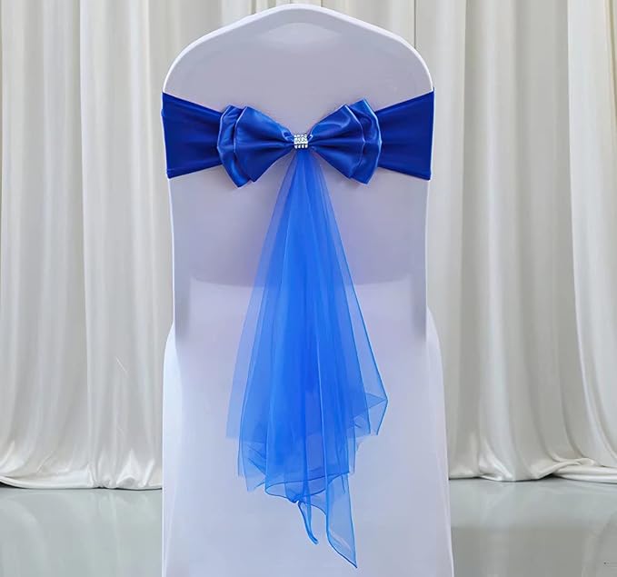 20Pcs Stretch Satin Chair Sashes Bows Chair Bands Decor for Hotel Wedding Reception Party Event Chair Cover Decoration Dark Blue by SXXLDNG