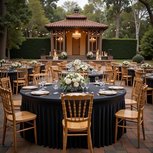 Outpain 6 Pack Black Round Spandex Tablecloth for 60 Inch/5FT Tables - Stretchy Table Cloth with Skirt, Wrinkle-Free Fitted Cloth for Wedding Vendor, Banquet & Graduation Decor (120" Round) - Image 2