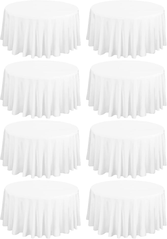 fani 8 Packs White Round Tablecloth - 120 Inch, Polyester | Table Cloth for Round Tables, Washable Fabric, TableCovers for Wedding, Party, Banquet, Dining Tables, Camping by fani