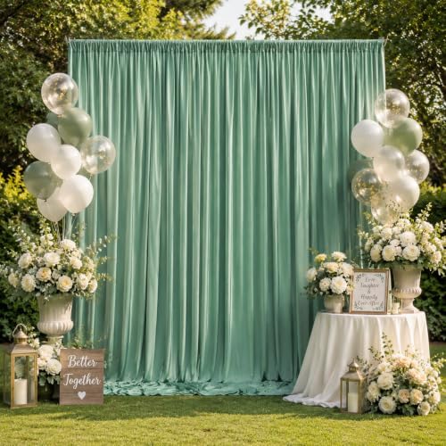 50ft x 12ft Grayish Green Backdrop Curtains for Parties, Wrinkle Free 10 Panels Photo Backdrop Drapes Back Drop Cloth for Wedding Birthday Photography Background Decor - Image 2