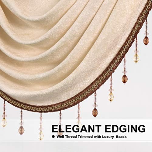 ELKCA Thick Chenille Window Curtains Valance for Living Room Beige Valance with Beads for Bedroom, Rod Pocket (W138inch,1 Panel) - Image 3