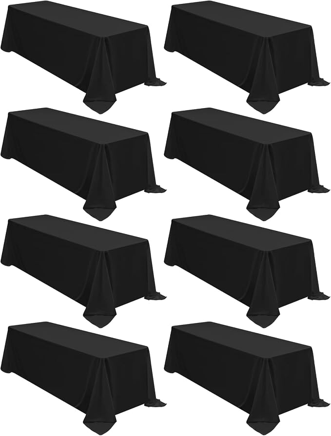 fani 8 Packs Black Tablecloth - 90 x 132 Inch for 6Ft Tables | Washable Polyester Fabric, Stain Wrinkle Resistant Rectangle Table Cloth for Wedding Banquets Parties Buffet Dining by fani