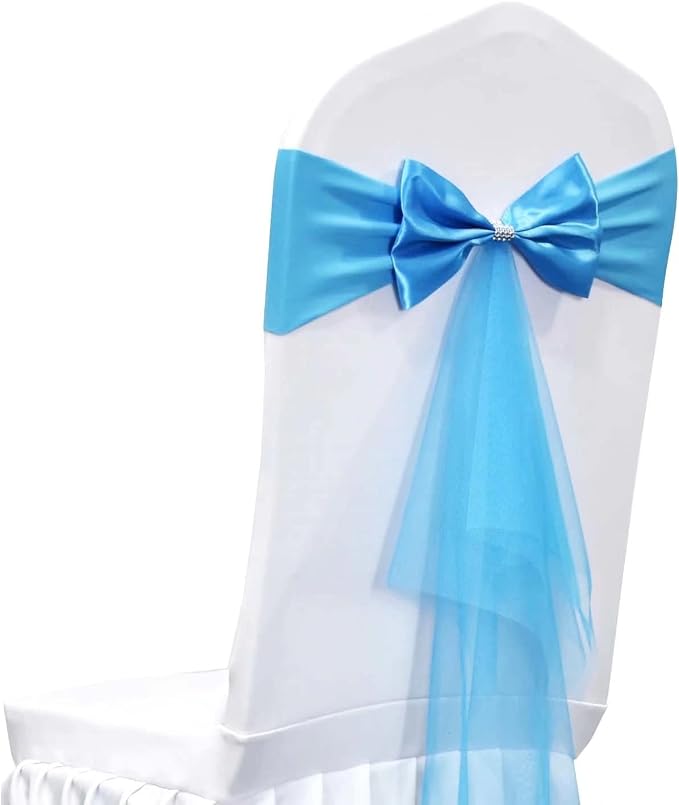 Polyester Stretch Chair Sashes Bands Organza Chair Sash Bows Spandex Bows for Party Birthday Hotel Romantic Wedding Banquets Decoration (Blue 20 PCS) by LIZIMI