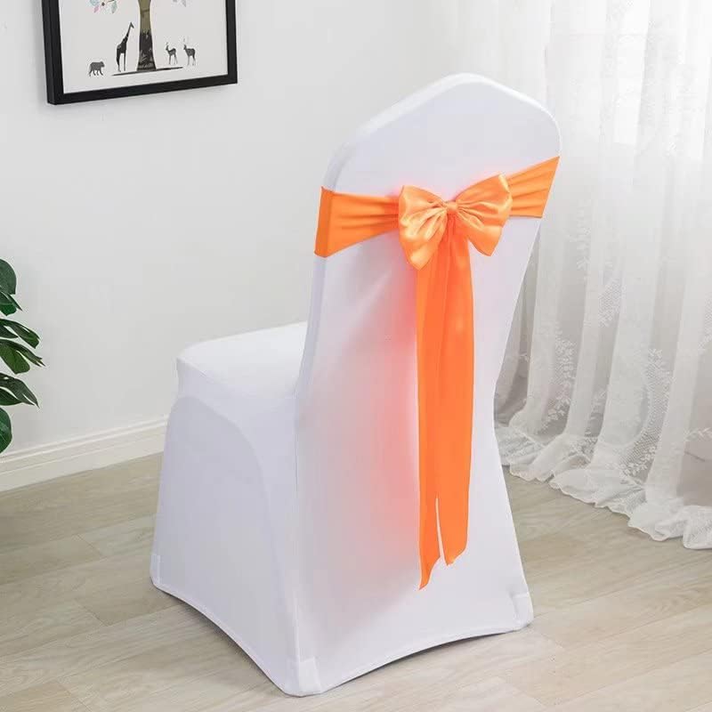 Pack of 6 Satin Stretch Chair Sash Bow, No Need Tied, Spandex Chair Bands, Chair Ribbons Bows for Hotel Wedding Party Banquet Birthday Reception Decor (Orange) - Image 2