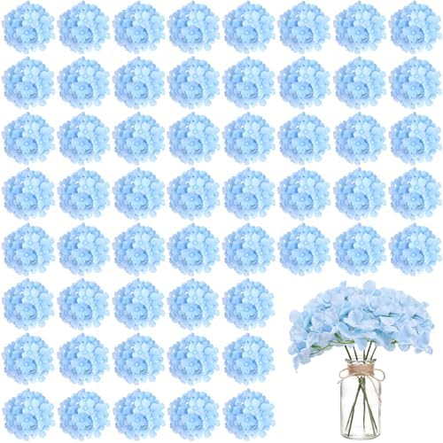 WEISPARK 100PCS Artificial Hydrangea Flowers, Fake Flowers Silk Hydrangea Full Flowers Heads with Stems for Wedding Home Party Shop Baby Shower Decor (Blue) by WEISPARK