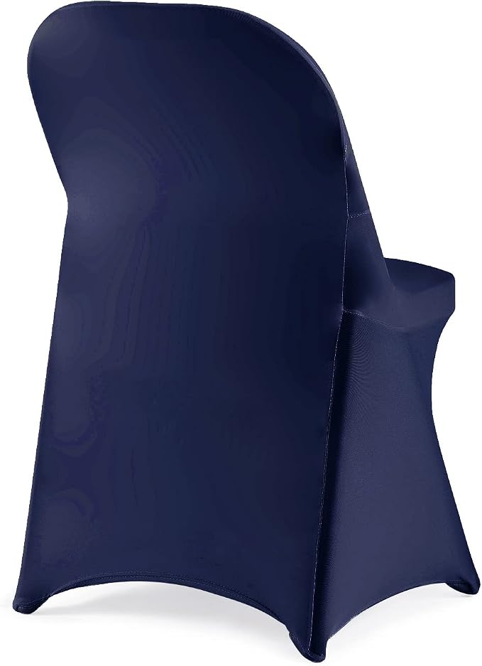 Folding Chair Covers 12pcs, Navy Universal Spandex for Wedding, Party, Banquet, Conference - Stretchy Fitted (Navy) - Image 2