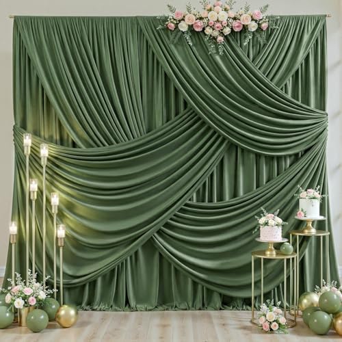 4 Panels Valley Green Backdrop Curtain for Parties Wrinkle Free Dark Green Photo Curtains Backdrop Drapes Fabric Decoration for Baby Shower Birthday Party Photography 20ft(W) x 10ft(H) - Image 2