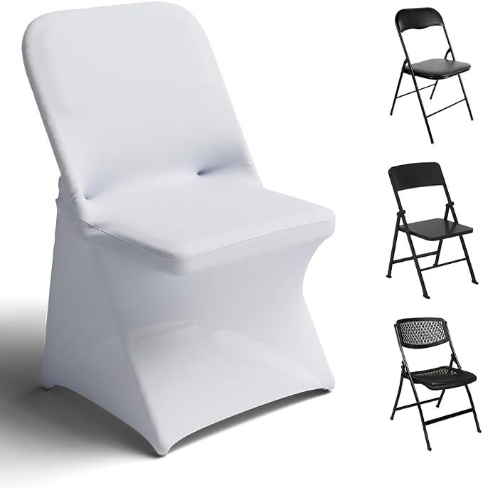 Trlyc Spandex Folding Chair Covers 12 Pcs White for Wedding Party by TRLYC