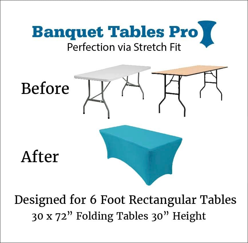 Banquet Tables Pro 6 ft Turquoise 2 Pack Stretch Tight Fit Spandex Rectangular Folding Tablecover for 30Wx72Lx30H Folding Patio Tables, Banquet,Party - Image 2