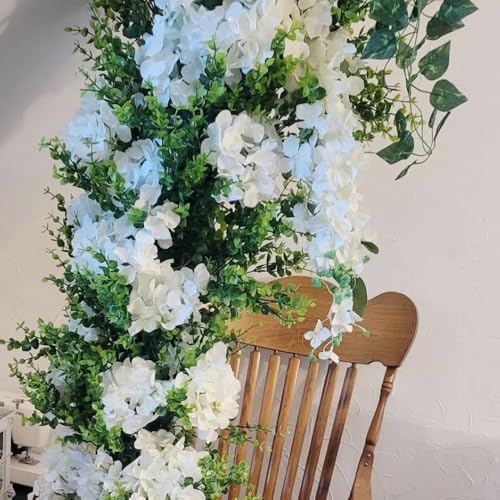 Artificial Flowers Silk Hydrangea Heads with Stems Fake Flowers for Wedding Home Party Shop Baby Shower Decor (White) - Image 3