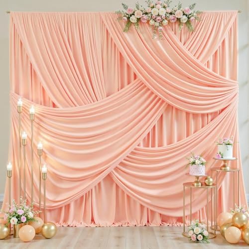 Peach Backdrop Curtain for Parties Baby Shower Wrinkle Free Peach Photo Curtains Backdrop Drapes Fabric Decoration for Wedding Birthday Party 5ft x 8ft,2 Panels - Image 3