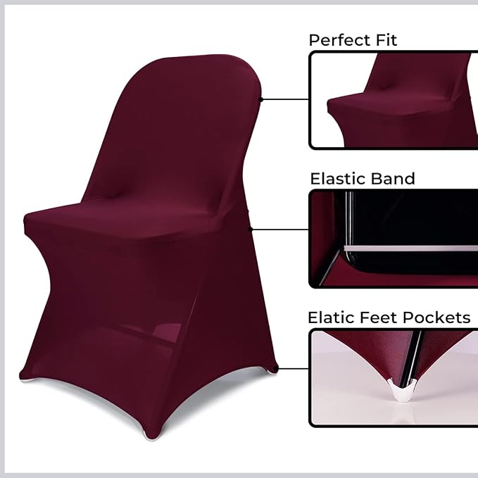 Babenest Stretch Spandex Folding Chair Covers for Wedding, 30PCS Burgundy | Upgraded Universal Washable, Fitted Chair Slipcovers Protector for Holidays, Banquet, Party, Easter Celebration - Image 7