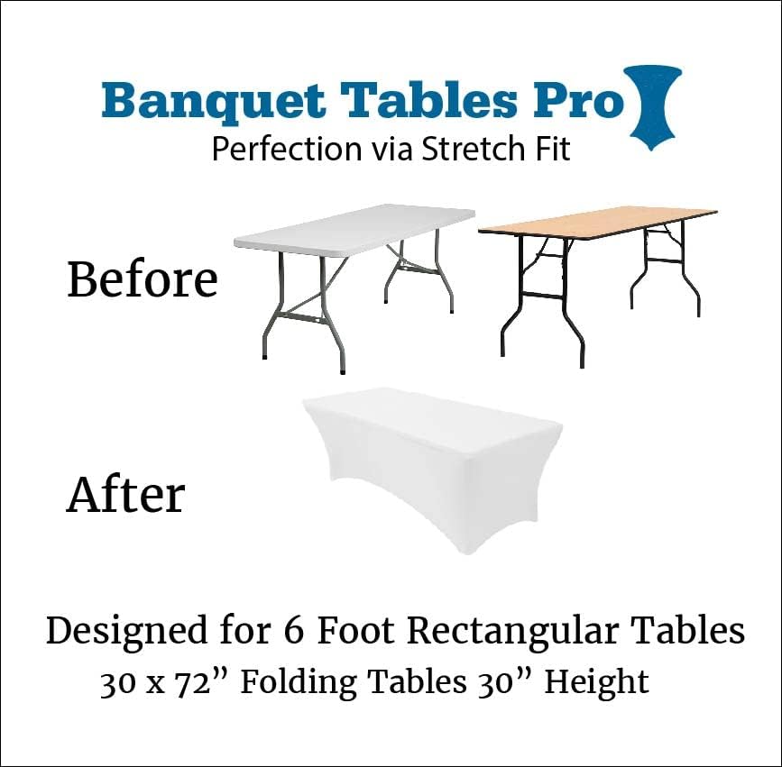 Banquet Tables Pro 6 ft White 10 Pack Stretch Tight Fit Spandex Rectangular Folding Tablecover for 30Wx72Lx30H Folding Patio Tables, Banquet,Party - Image 2