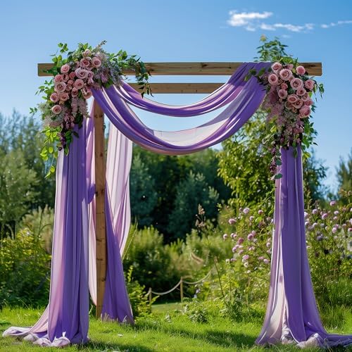 Wedding Arch Draping Fabric 3 Panels Lavender Purple Sheer Backdrop - Image 2