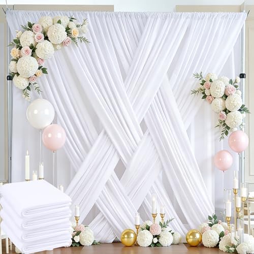 20ft x 10ft White Backdrop Curtain Panels for Parties, Thick Wrinkle Resistant 4 Panels Polyester Wedding Backdrop Drapes for Party Birthday Backdrop Photography Home Decorations by Htper