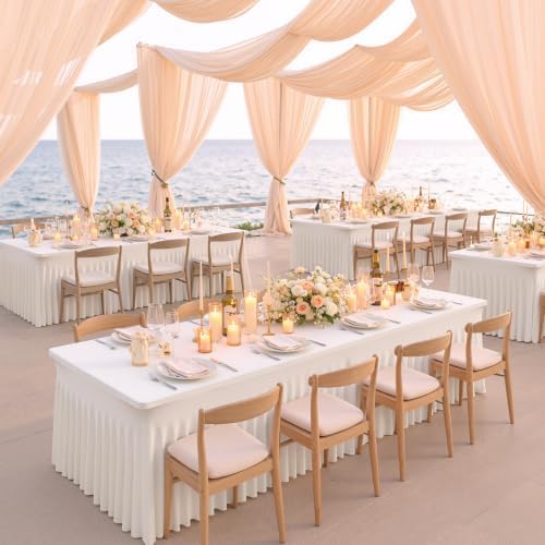 CO-AVE 8pack Ivory Spandex Tablecloths 6ft for Rectangle Tables, Wrinkle Free Classy Table Skirt Stretchy 6 Foot Fitted Table Cloths Covers for Weddings Birthday Party Events Banquette Baby Shower - Image 3