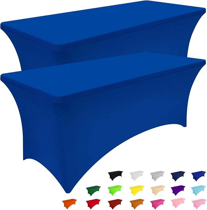 Smiry 2 Pack Spandex Table Cloth 6FT, Elastic Fitted Blue Tablecloth by Smiry