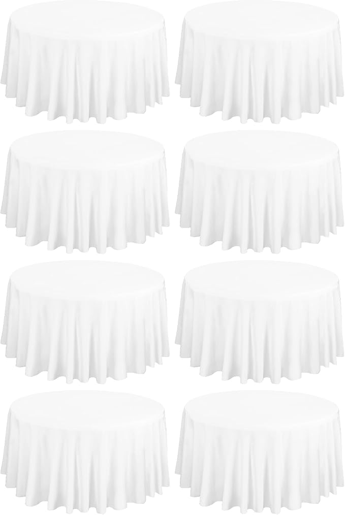 fani 8 Packs White Round Tablecloth - 108 Inch, Polyester | Table Cloth for Round Tables, Washable Fabric, TableCovers for Wedding, Party, Banquet, Dining Tables, Camping by fani