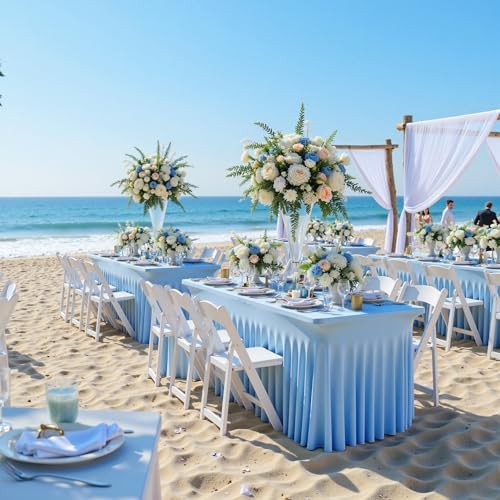 leegleri 2 Pack Baby Blue Fitted Table Clothes for 8 Foot Rectangle Tables, Wrinkle Free, Banquet Weddings Parties Skirts - Image 2