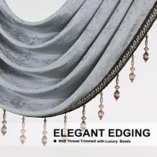 ELKCA Luxury Silver Grey Chenille Waterfall Valance for Living Room,5 Hollow Swags Curtain Valance for Bedroom,Rod Pocket, 1 Panel - Image 3