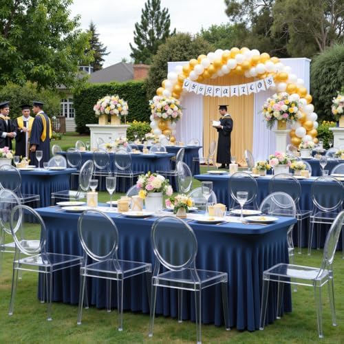 leegleri 2 Pack Navy Blue Spandex Tablecloths for 8 Foot Rectangle Tables, Wrinkle Free Fitted Table Cloths 8ft Stretchy Table Cloth Cover with Skirt for Parties Weddings Birthday Banquet Baby Shower - Image 5