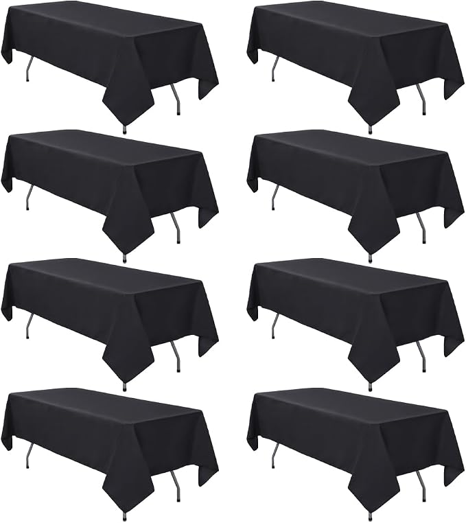 8 Pack Black Tablecloth 60 x 102 Inch Polyester Table Cloth for 6 Foot Rectangle Tables, Wrinkle Resistant Washable Decorative Fabric Table Covers for Wedding Party Banquet Buffet and Camping | Wrinkle Resistant, Washable Polyester Fabric, Rectangular ... by RestfulGlow