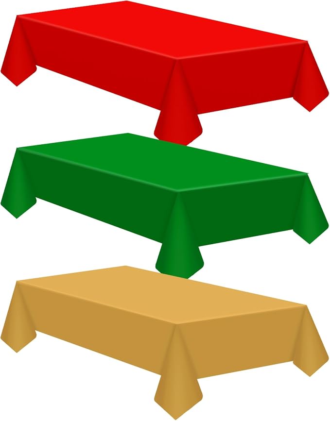 Patelai 12 Pcs Christmas Disposable Plastic Tablecloth for Rectangle Tables 54 x 108 Inch Waterproof Table Cover for Christmas Parties and Decorations (Gold,Red,Dark Green) by Patelai