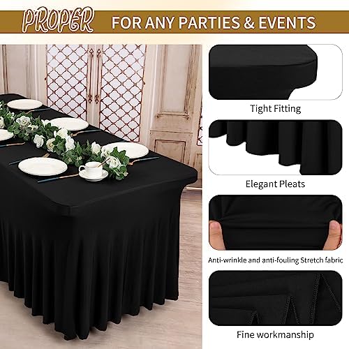 4 Pack Black Spandex Table Skirts for 6 Ft Rectangular Tables - Image 4