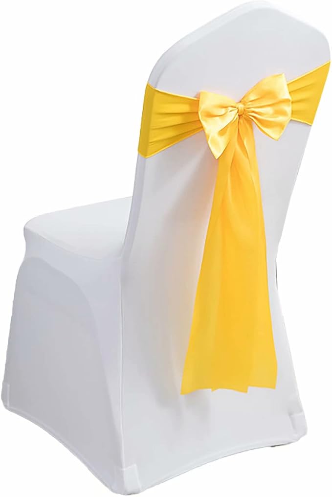 Pack of 20 Stretch Chair Sashes for Wedding Party Events, Banquet, Hotel, Home, Kitchen - Bright Yellow (20 PCS) by MYS+QiQi