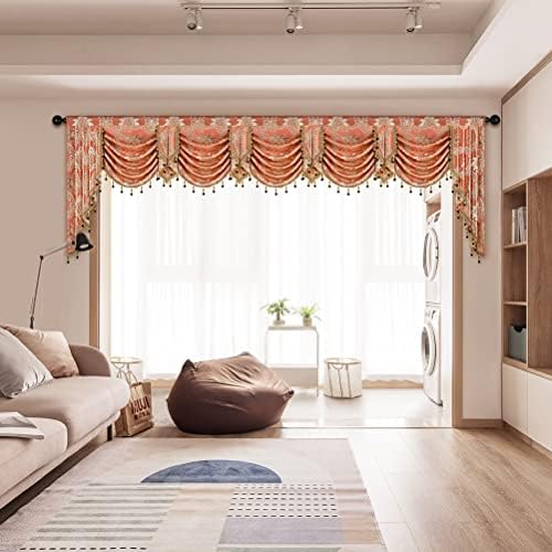 ELKCA Damask Coffee Jacquard Swag Waterfall Valance for Bedroom Curtain Valance for Living Room Kitchen Valance,Rod Pocket, W138 Inch,1 Panel - Image 6