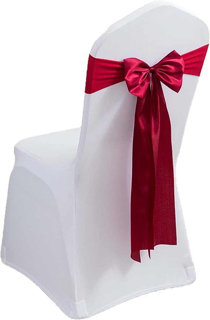 25 PCS Satin Chair Sashes Bows Chair Back Tie Bands for Wedding Banquet Events Reception Supplies Party Decoration Chair Cover sash (Wine) by Dimatic