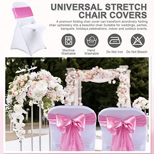 Lounsweer 50 Pcs Folding Chair Cover Set, White, Pink - Image 5