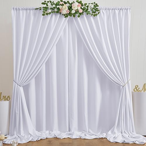 20ft x 10ft White Backdrop Curtain Panels for Parties, Thick Wrinkle Resistant 4 Panels Polyester Wedding Backdrop Drapes for Party Birthday Backdrop Photography Home Decorations - Image 3
