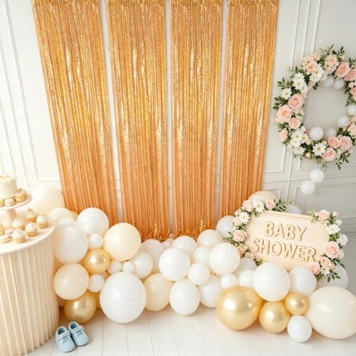 ShinyBeauty Gold Sequin Backdrop Curtains 4 Panels 2x8ft for Party Decor - Image 5