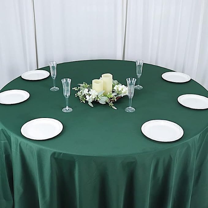 6 pcs 132 inch Hunter Green Round Polyester Tablecloths Fabric Table Cover Linens | 132" Washable Fabric Table Cloth Covers for Party Wedding Reception Buffet Events Catering Dining Kitchen Dining - Image 5