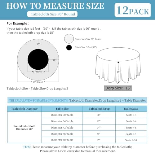 12 Pack Navy Blue Round Tablecloths, 90 Inch Polyester Table Cloth - Image 3